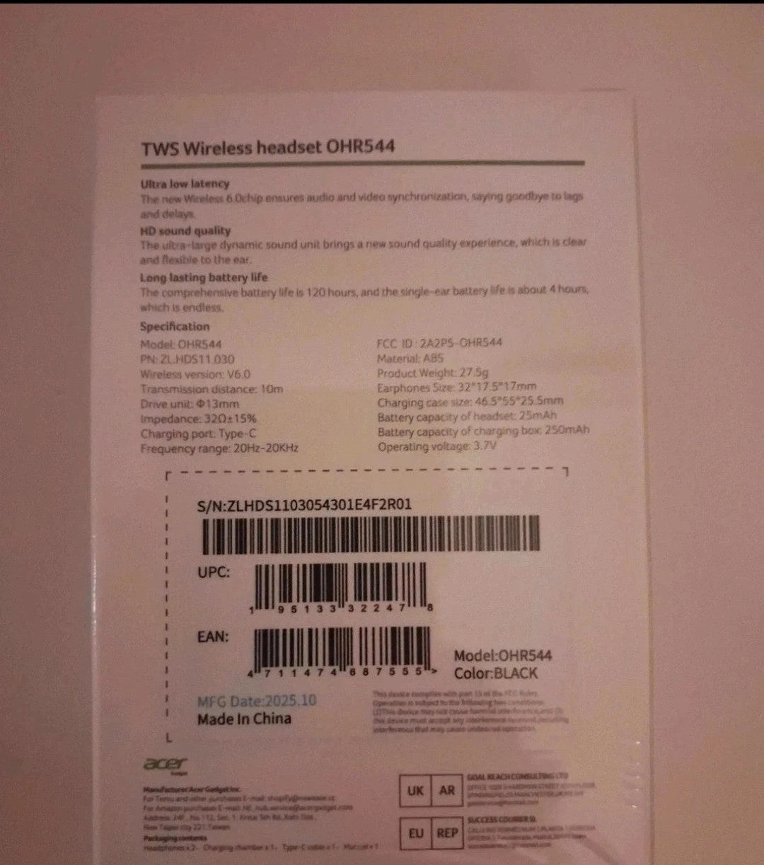 Acer OHR544 TWS 🌸